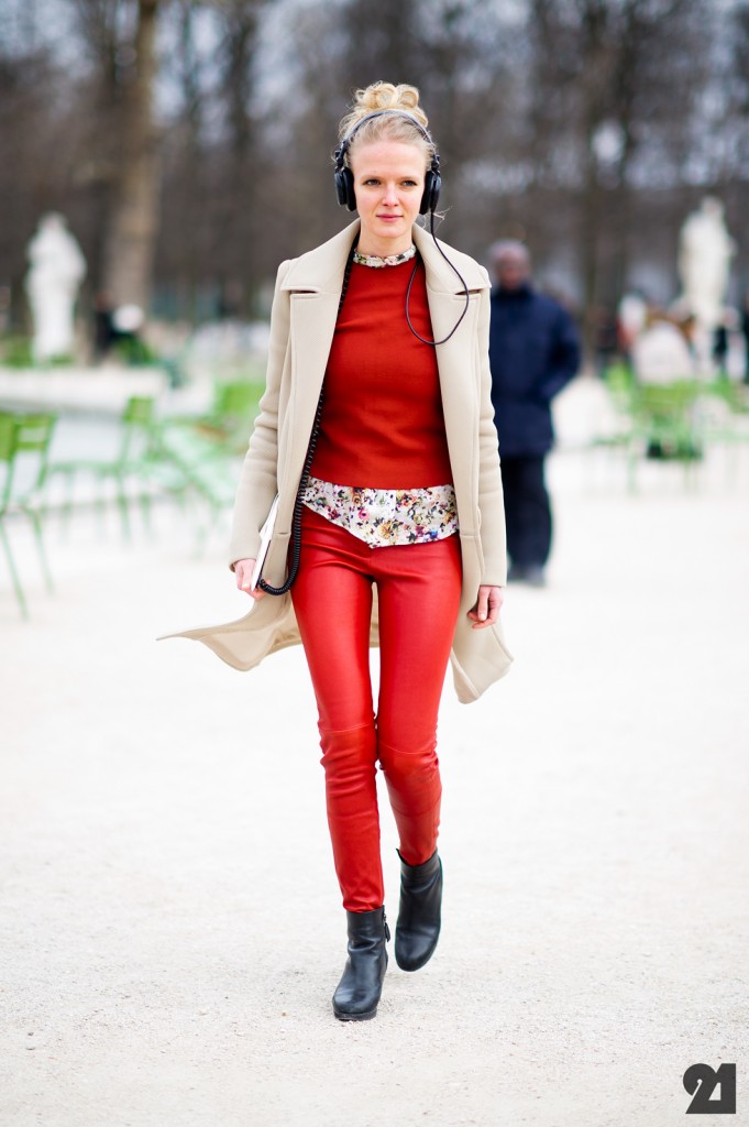 red and nude street style